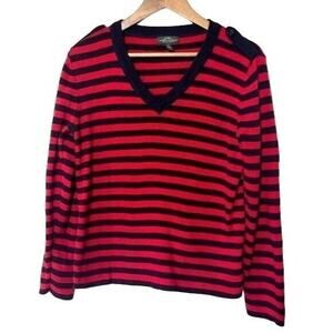 Ralph Lauren Jeans Co Women’s XL Red Blue Striped Ribbed V-Neck Cotton Sweater